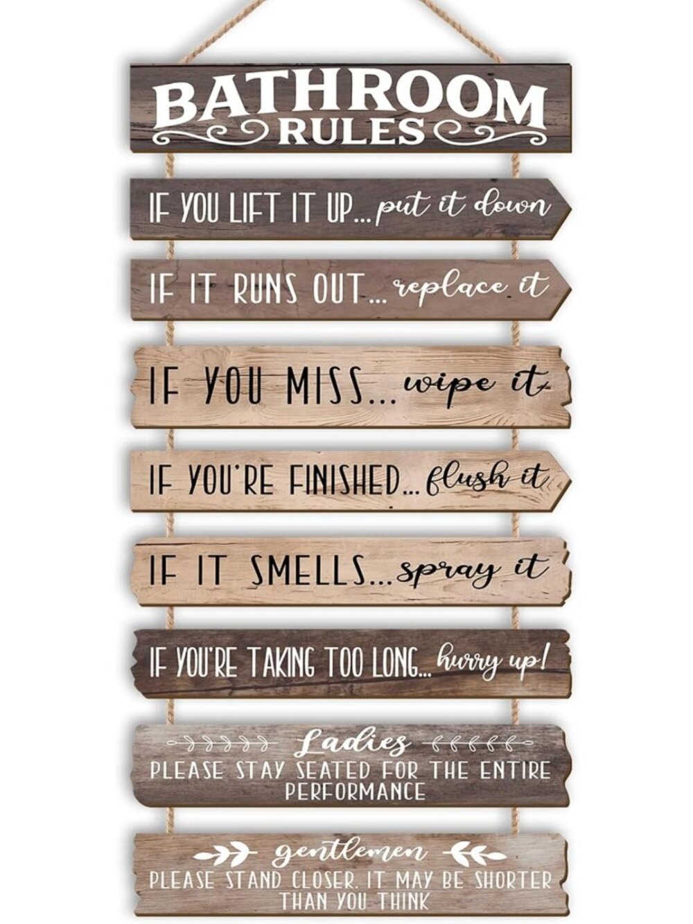 Rustic Funny Bathroom Wall Art Signs | Farmhouse Toilet Decor & Rules Pictures